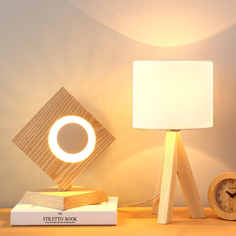 Lampe de chevet moderne minimaliste en bois avec protection des yeux à LED