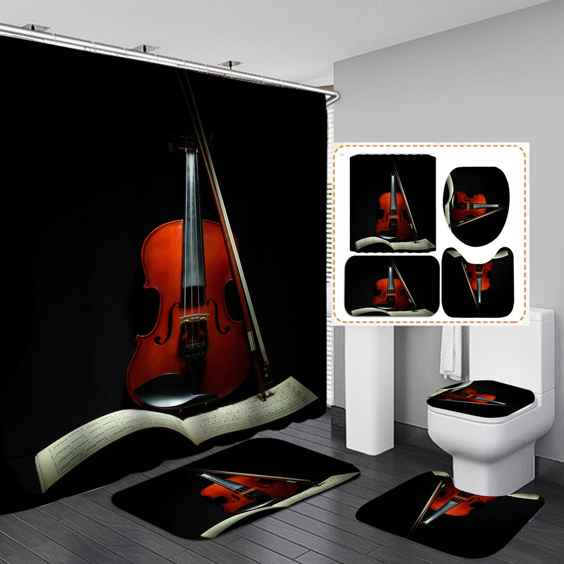 Digital Printing Waterproof And Mildew Proof Polyester Guitar Series Shower Curtain