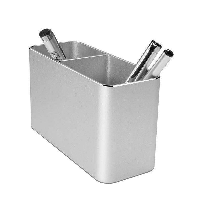 Aluminum Alloy Metal Pen Holder With Double Openings For Office Use