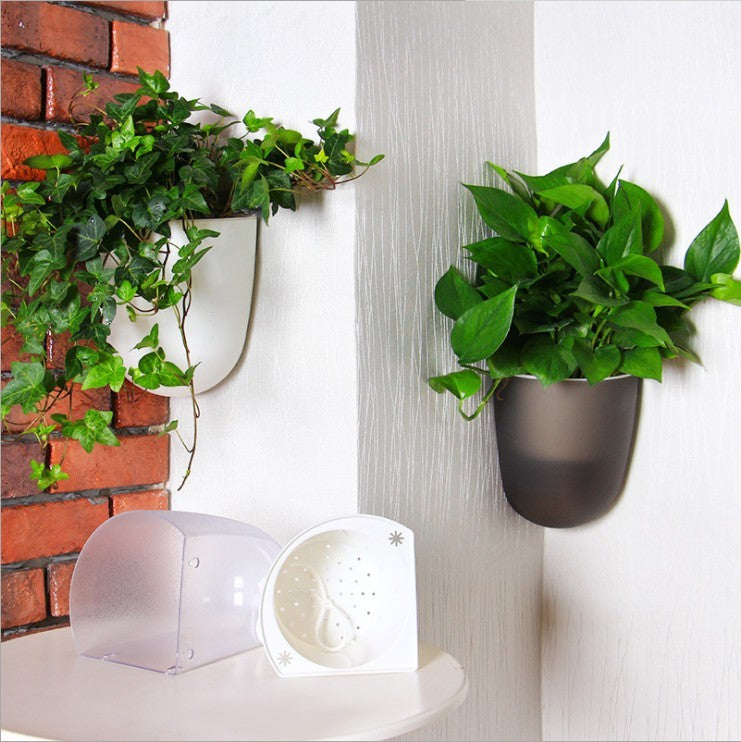 Hanging Flower Pots At Right-angle Corners On The Wall