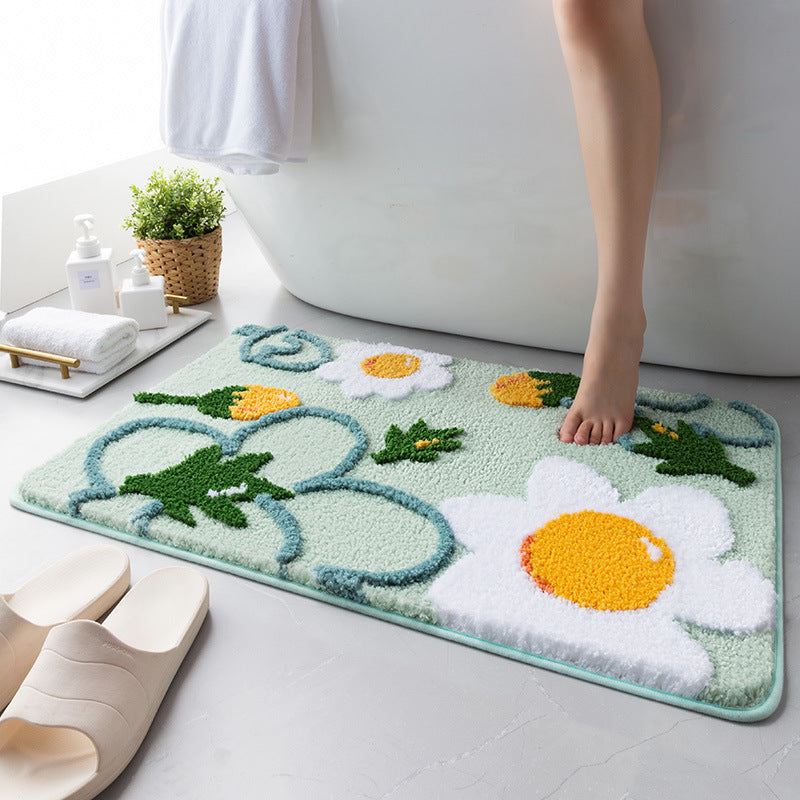 Cartoon Bathroom Absorbent Flocking Floor Mat Anti-slip