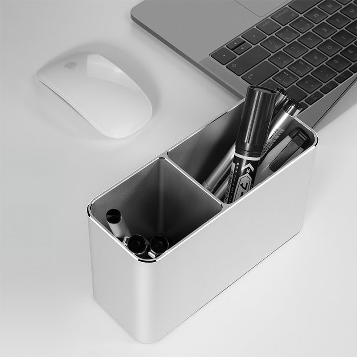 Aluminum Alloy Metal Pen Holder With Double Openings For Office Use