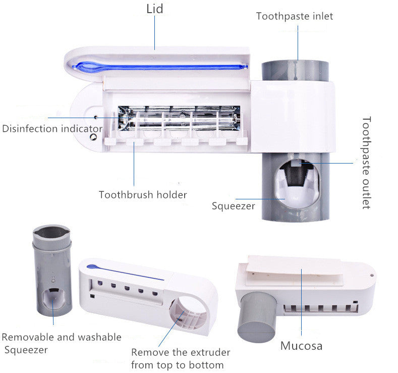 Porte-brosse à dents désinfectant UV 2 en 1 Porte-dentifrice automatique Ensemble de porte-brosse à dents désinfectant pour le lavage