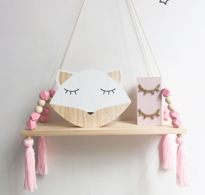 Nordic style colorful beads tassel wooden Wall Shelf