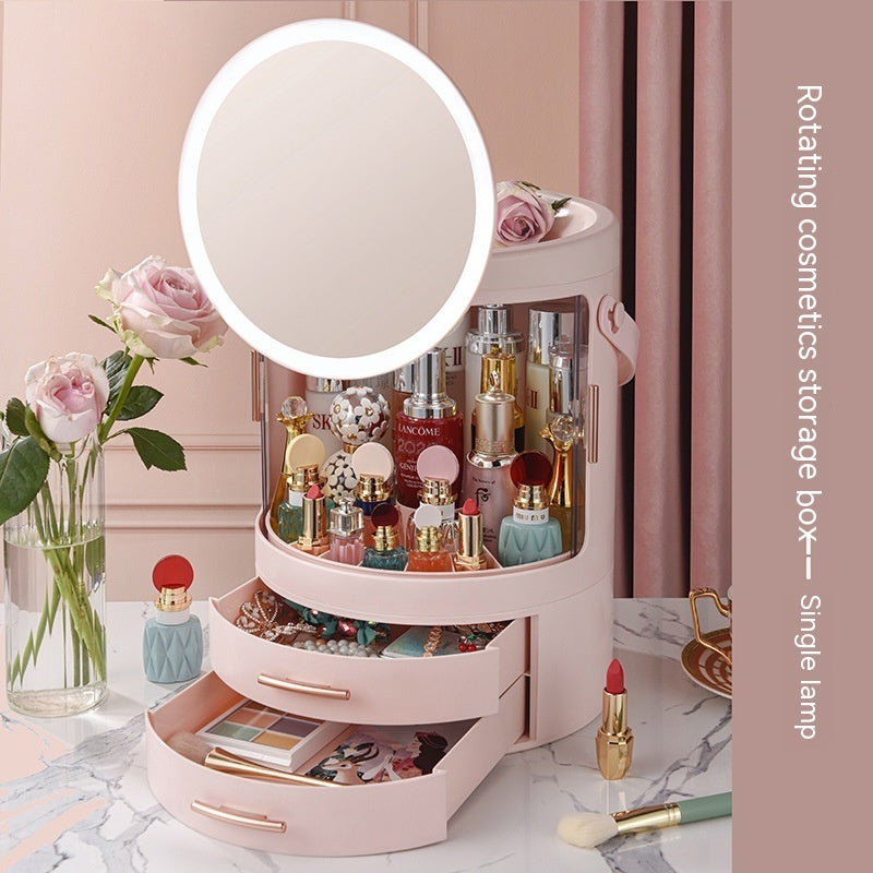 Étagère de rangement rotative de grande capacité intégrée anti-poussière pour cosmétiques avec miroir