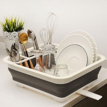 Folding kitchen drain dish rack