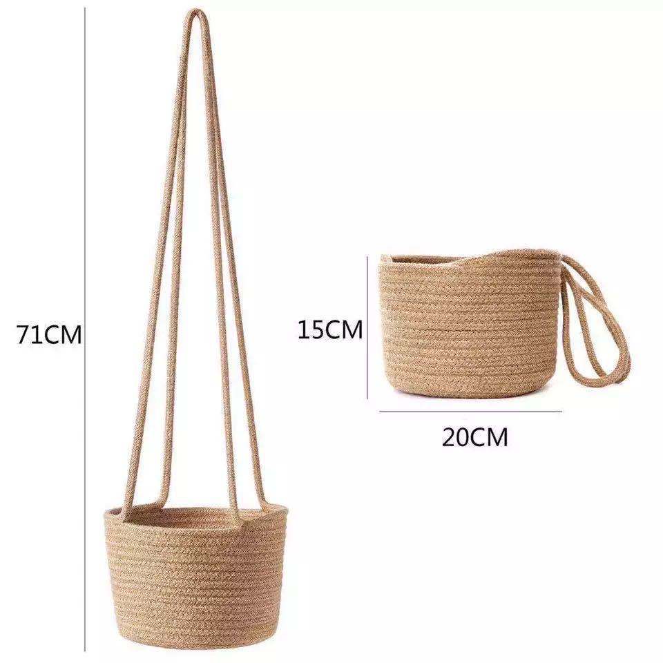 Straw Rattan Hemp Rope Hanging Basket Hanging Flower Pot Green Plant Potted Plant Flower Basket