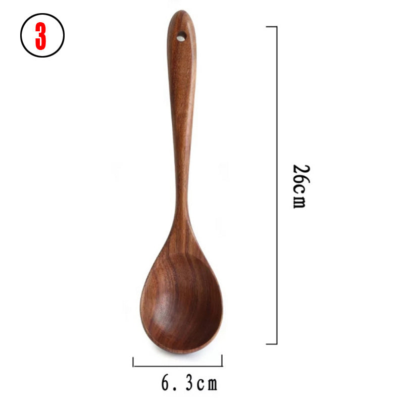 Vaisselle en bois naturel de teck de Thaïlande Cuillère Louche Turner Longue passoire à riz Écumoire à soupe Cuillères de cuisine Scoop Ensemble d'outils de cuisine