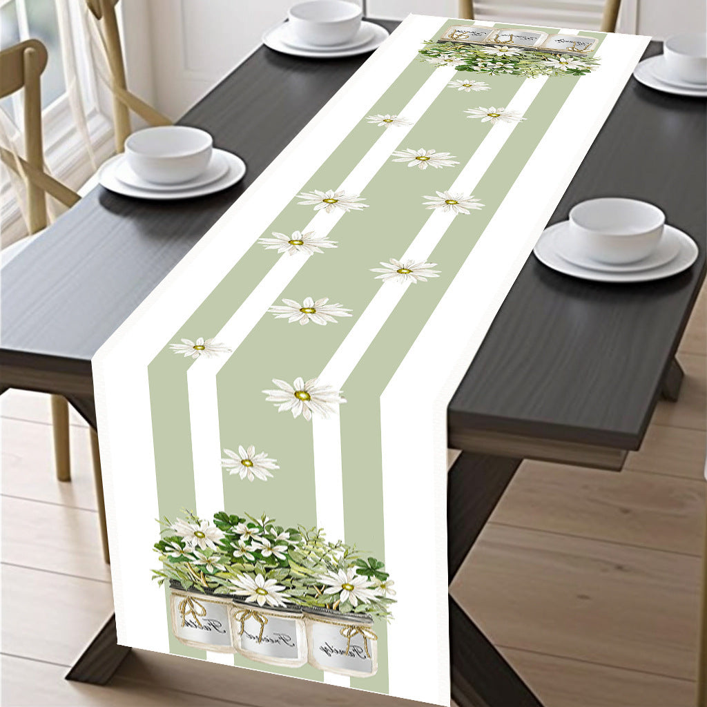 Linen Table Runner Pastoral Flowers Dining Decoration Tablecloths