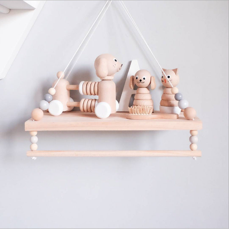 Nordic Wooden Wall Shelf With Clothes Rack