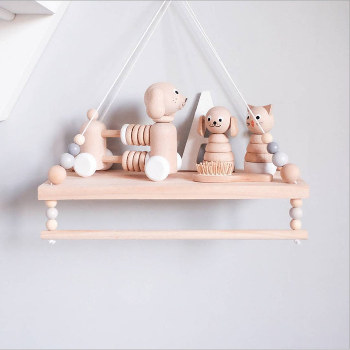 Nordic Wooden Wall Shelf With Clothes Rack