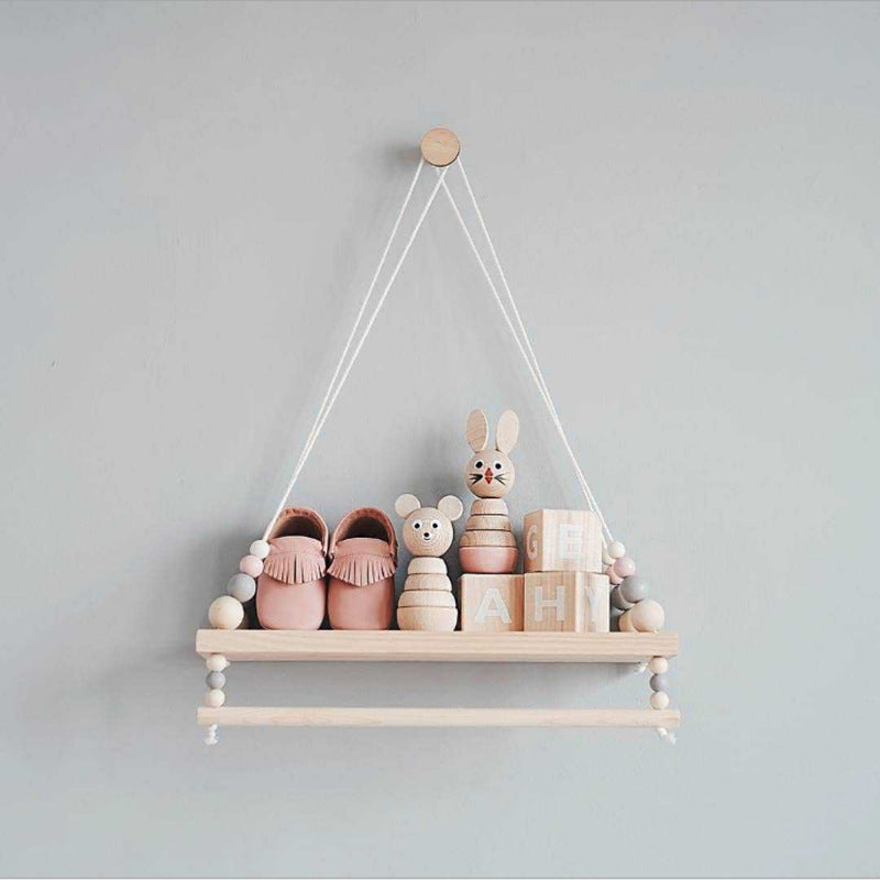 Nordic Wooden Wall Shelf With Clothes Rack