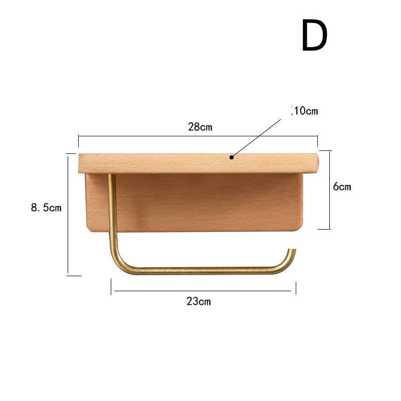 Solid Wood Brass Paper Non-Perforated Towel Rack