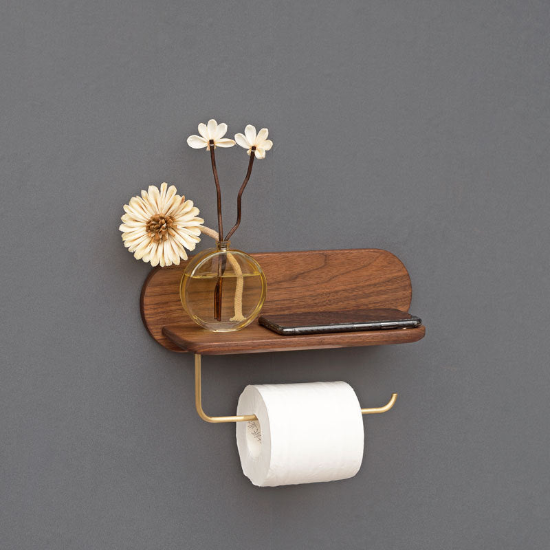 Solid Wood Brass Paper Non-Perforated Towel Rack