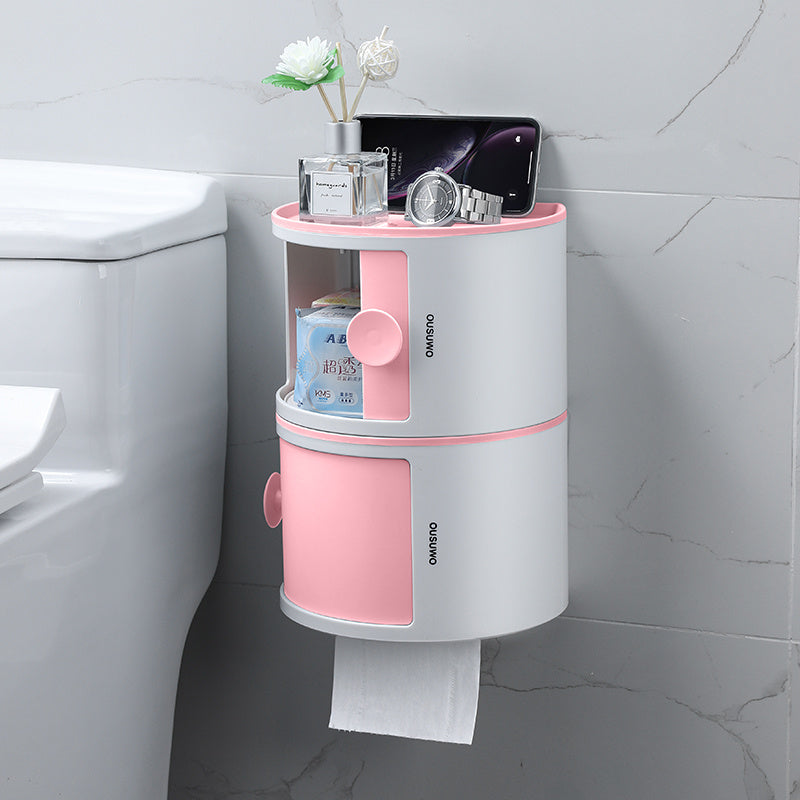 Toilet Household Storage Roll Paper Holder Perforated Free Wall Hanging Rack Multifunctional Laminated Waterproof