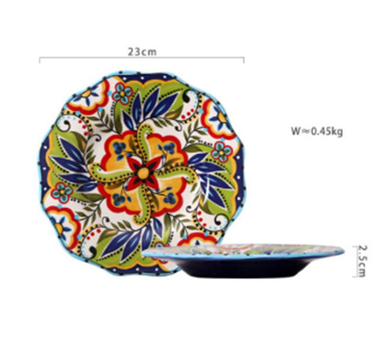 Western Dishes Round Breakfast Plate Microwave Tableware