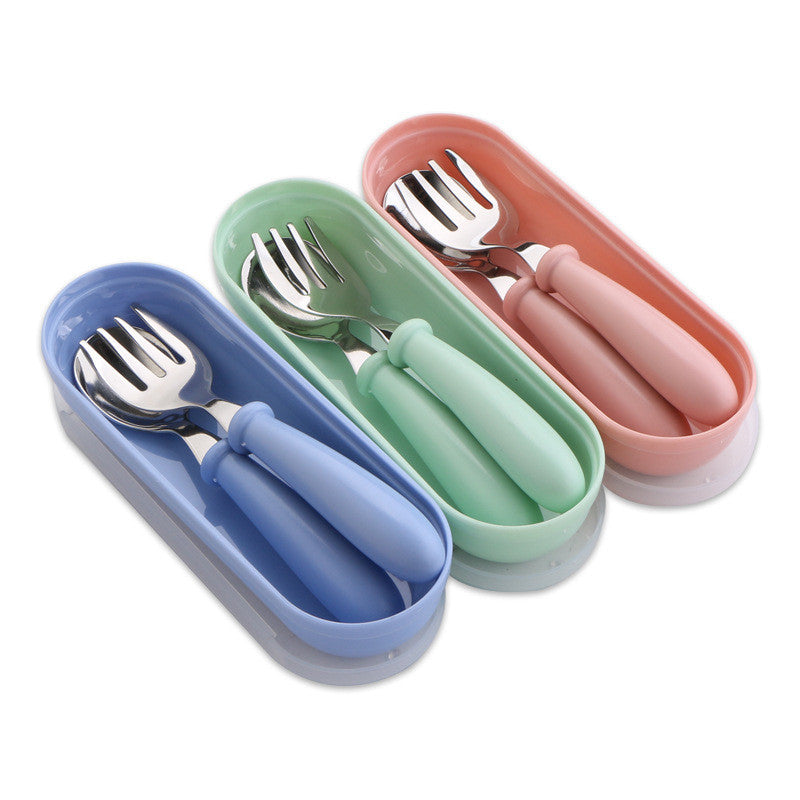 304 Stainless Steel Children's Tableware Candy Color Children's Fork And Spoon Three-piece Set