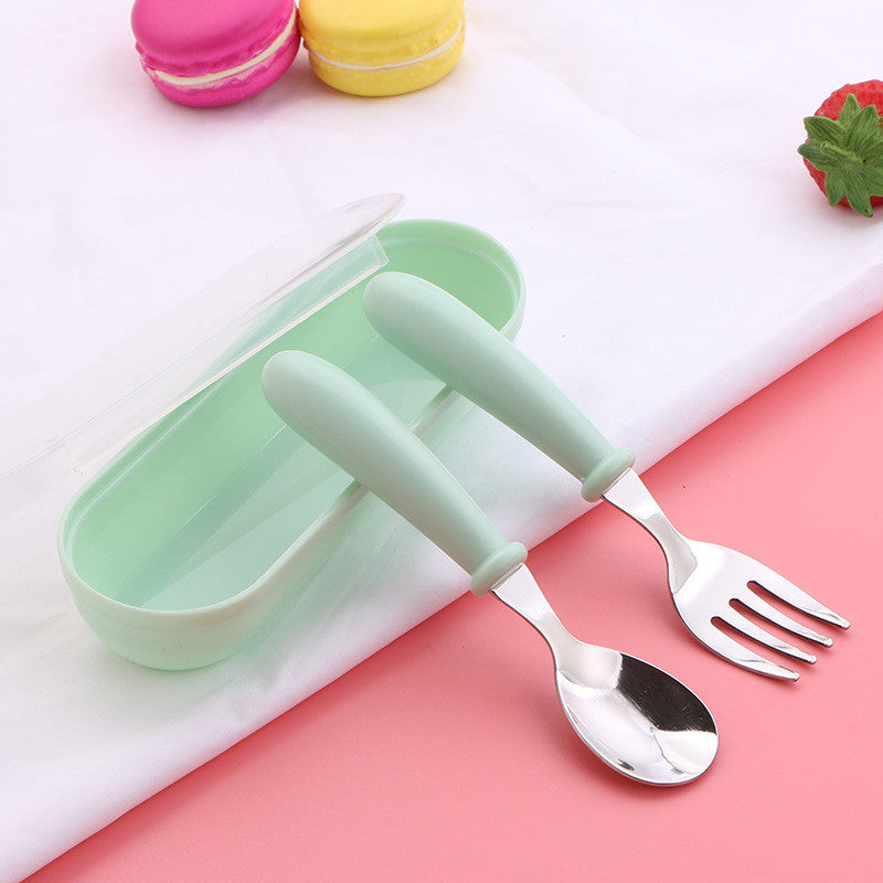 304 Stainless Steel Children's Tableware Candy Color Children's Fork And Spoon Three-piece Set