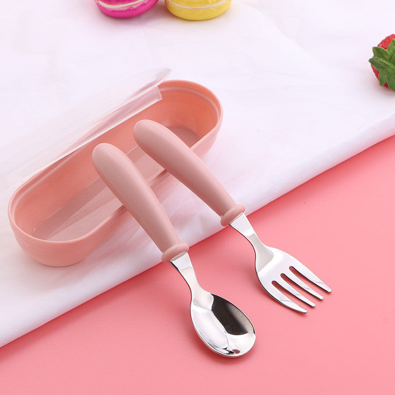 304 Stainless Steel Children's Tableware Candy Color Children's Fork And Spoon Three-piece Set