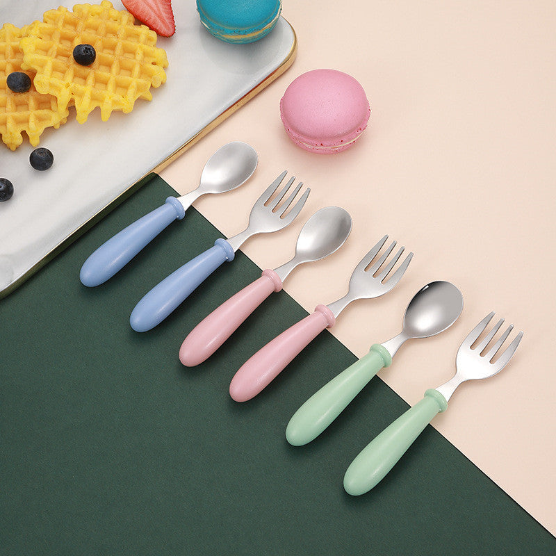 304 Stainless Steel Children's Tableware Candy Color Children's Fork And Spoon Three-piece Set