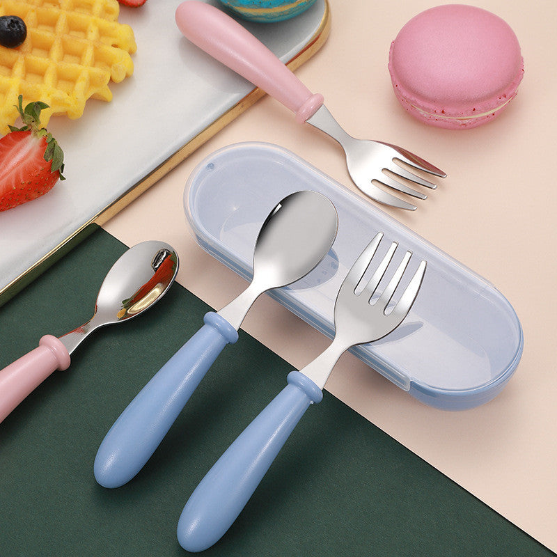 304 Stainless Steel Children's Tableware Candy Color Children's Fork And Spoon Three-piece Set