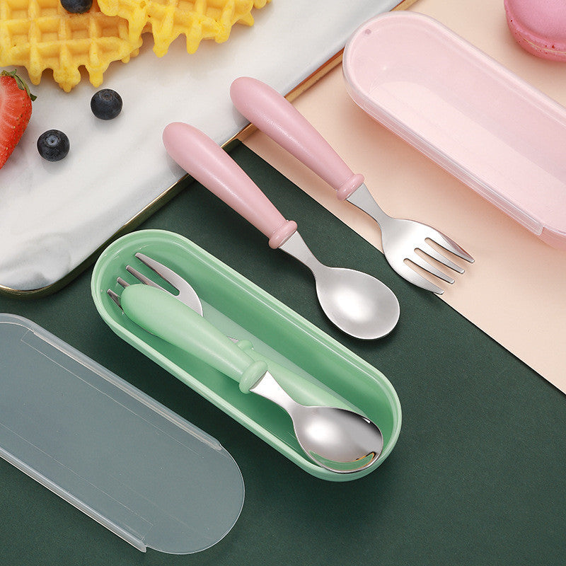 304 Stainless Steel Children's Tableware Candy Color Children's Fork And Spoon Three-piece Set