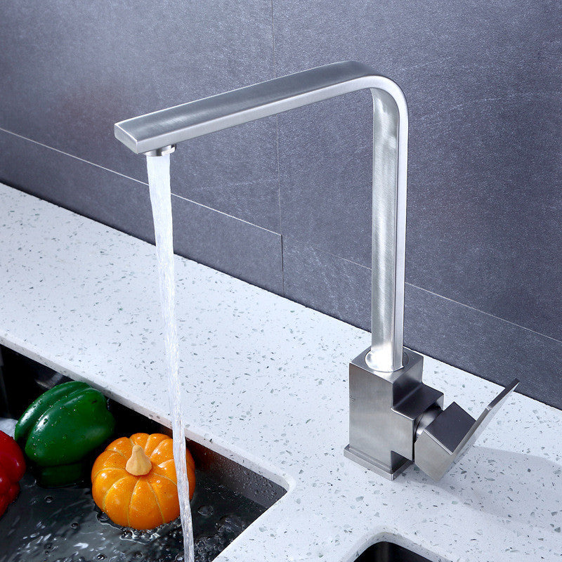 Stainless Steel Kitchen Sink Handmade Basin Tetragonal Hot And Cold Water Faucet