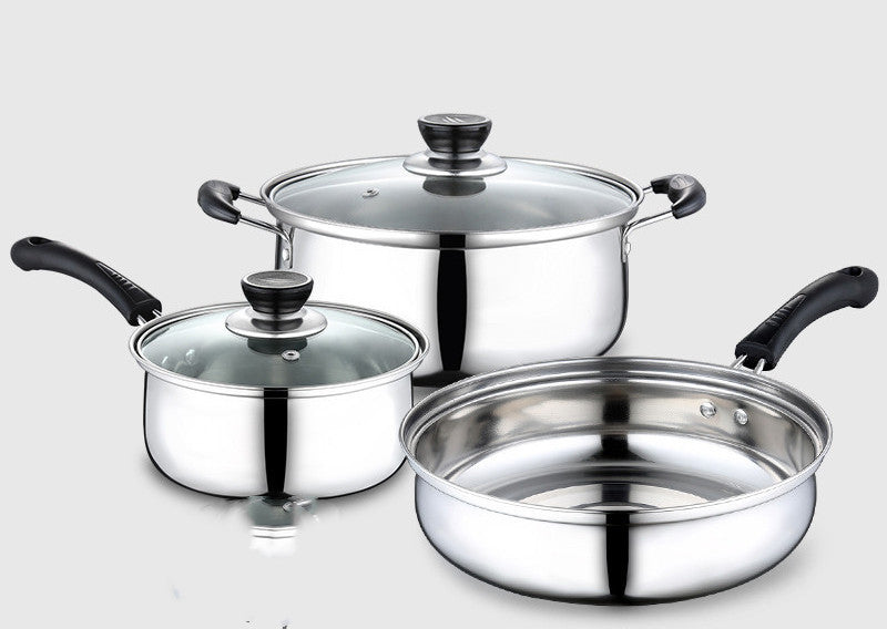 Stainless Steel Kitchenware Set Three-piece Pot Soup Pot Wok Kitchen Gift Gift Combo Set Pot