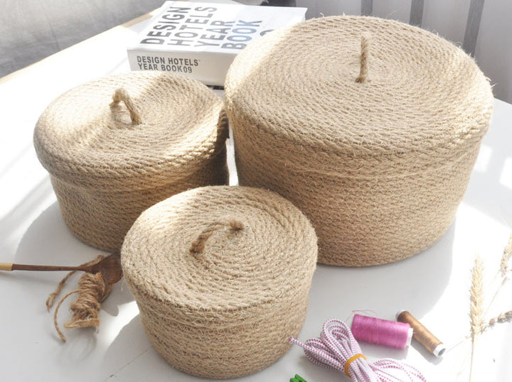 Japanese Style Linen Table Top Sundries Storage Basket