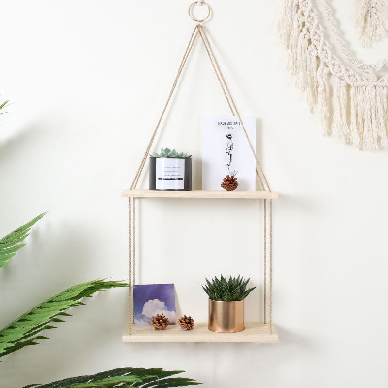 Nordic Ins Hemp Rope Rack One-Word Partition Wall Decoration Wooden Frame Retro Partition Soft Decoration-With Hemp Rope