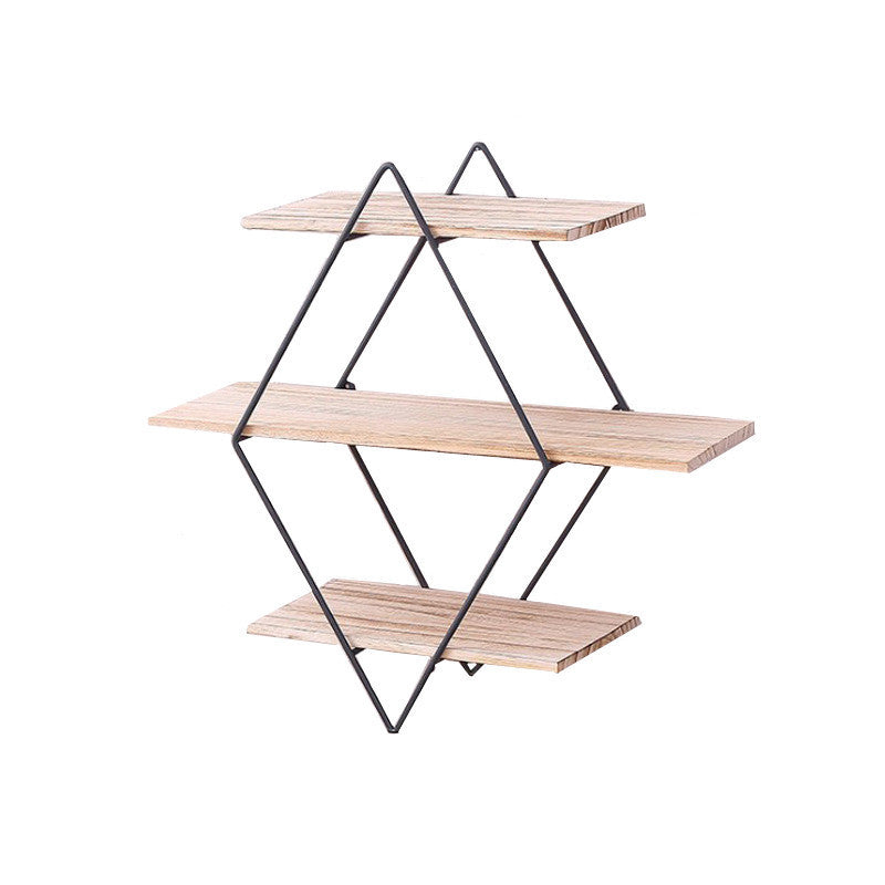 Diamond Iron Wooden Wall Bookshelf Shelf Retro Rack Creative Wall Partition