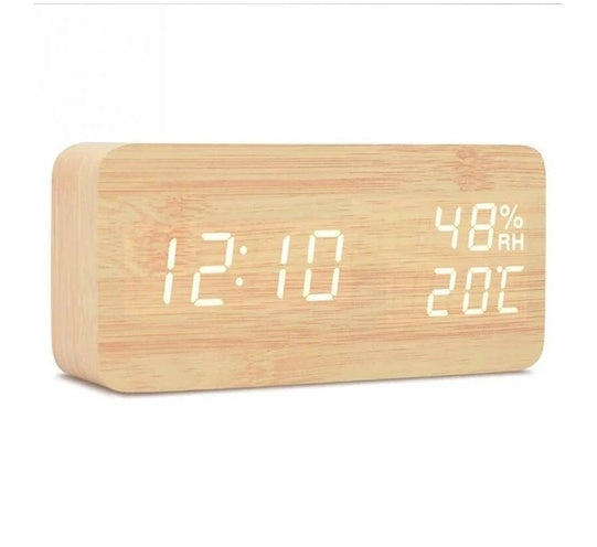 Baby Room Humidity Alarm Clock Wooden Clock Led Luminous Silent Alarm Clock Multifunctional Electronic Clock