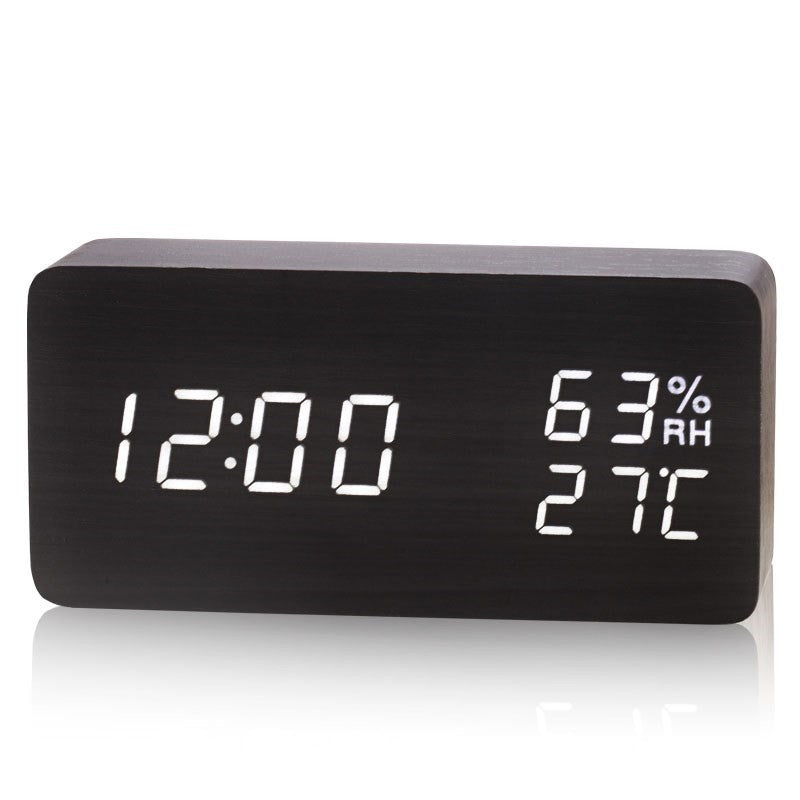 Baby Room Humidity Alarm Clock Wooden Clock Led Luminous Silent Alarm Clock Multifunctional Electronic Clock