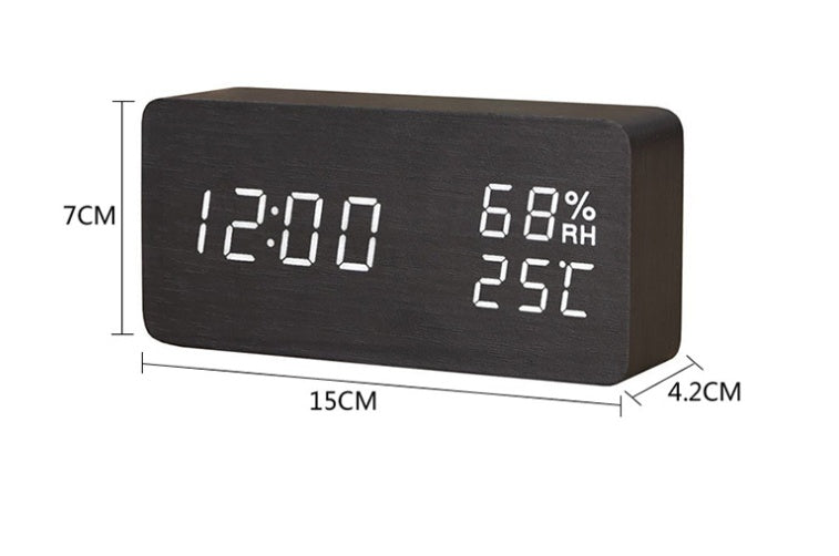 Baby Room Humidity Alarm Clock Wooden Clock Led Luminous Silent Alarm Clock Multifunctional Electronic Clock