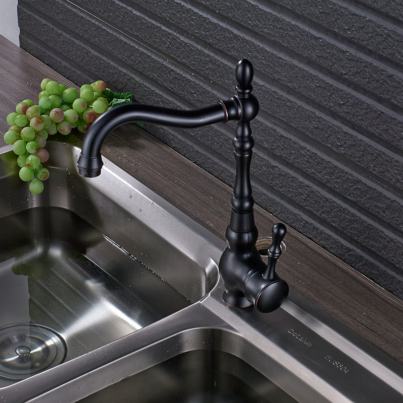 Kitchen Sink Sink Black Bronze Faucet Personality Ceramic Handle Black Copper Hot And Cold Water Faucet