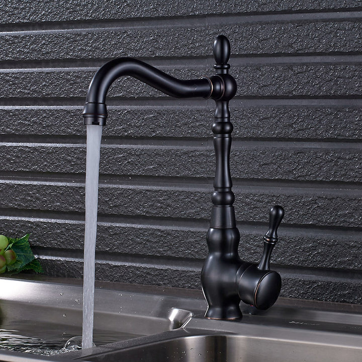 Kitchen Sink Sink Black Bronze Faucet Personality Ceramic Handle Black Copper Hot And Cold Water Faucet