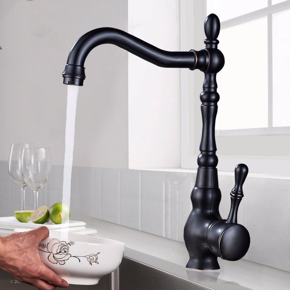 Kitchen Sink Sink Black Bronze Faucet Personality Ceramic Handle Black Copper Hot And Cold Water Faucet