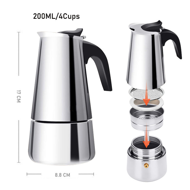 Cafetière italienne moka en acier inoxydable poussée à la main