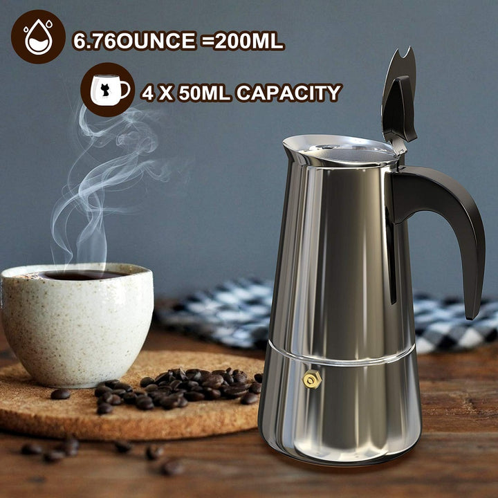 Cafetière italienne moka en acier inoxydable poussée à la main