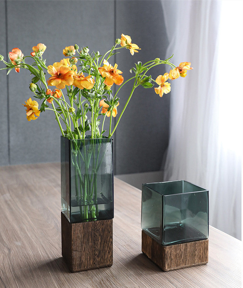 Wood Color Tansparent Glass Vase Combination Flower Arrangement