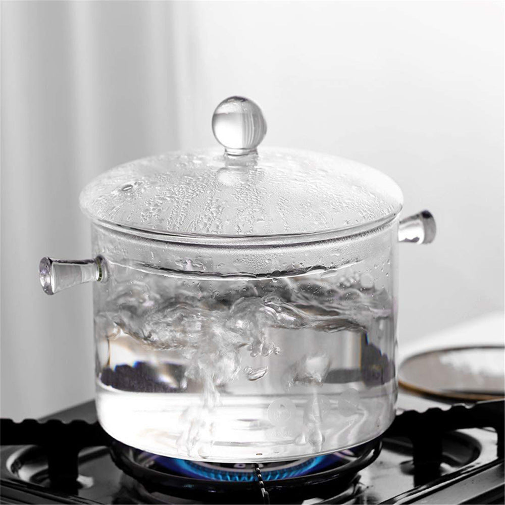 Transparent Double Ear Glass Pot For Cooking With Fire