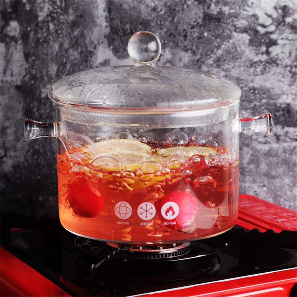 Transparent Double Ear Glass Pot For Cooking With Fire