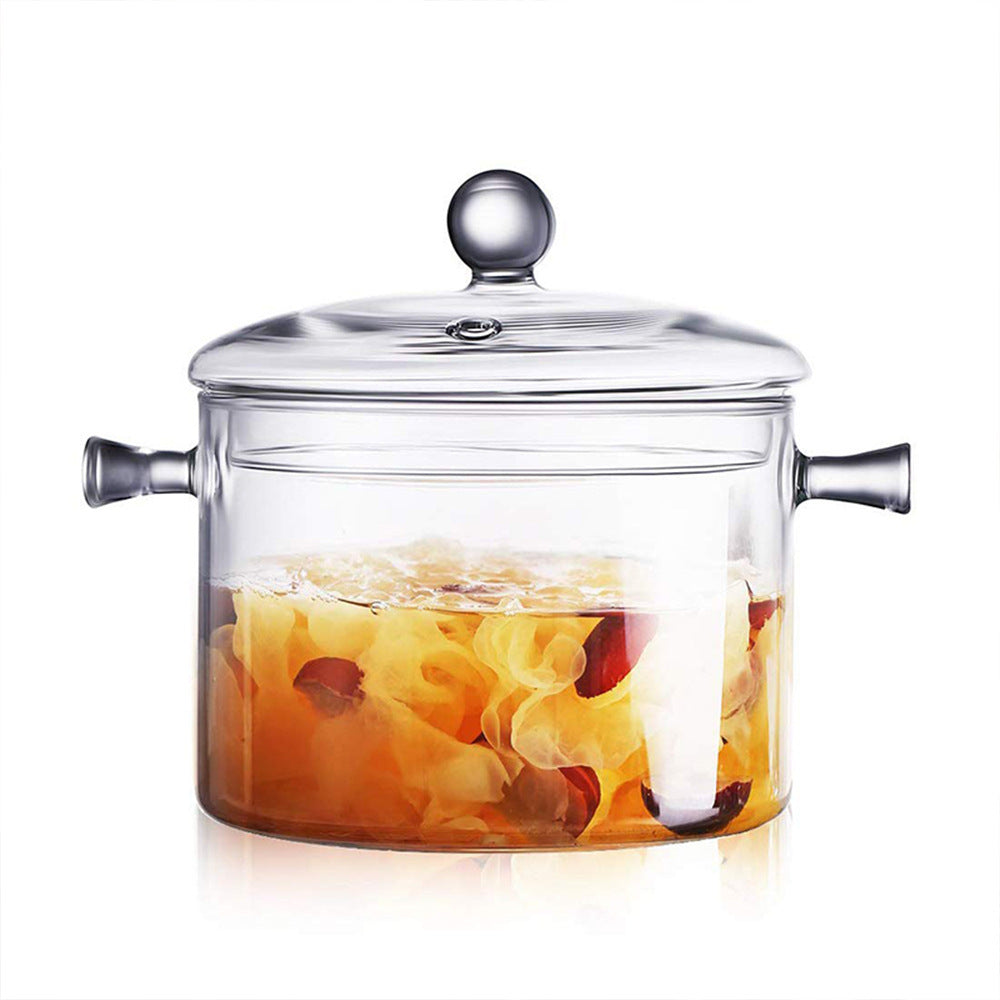 Transparent Double Ear Glass Pot For Cooking With Fire