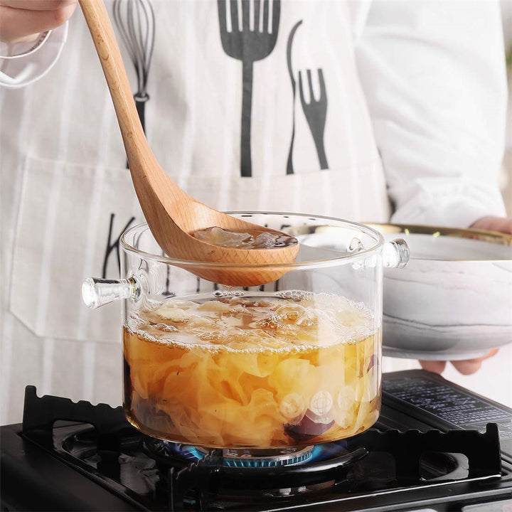 Transparent Double Ear Glass Pot For Cooking With Fire