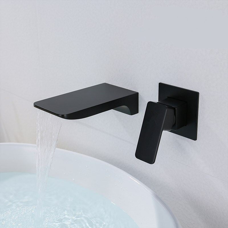 Concealed Copper Wall-Mounted Black Hot And Cold Water Waterfall Basin Faucet