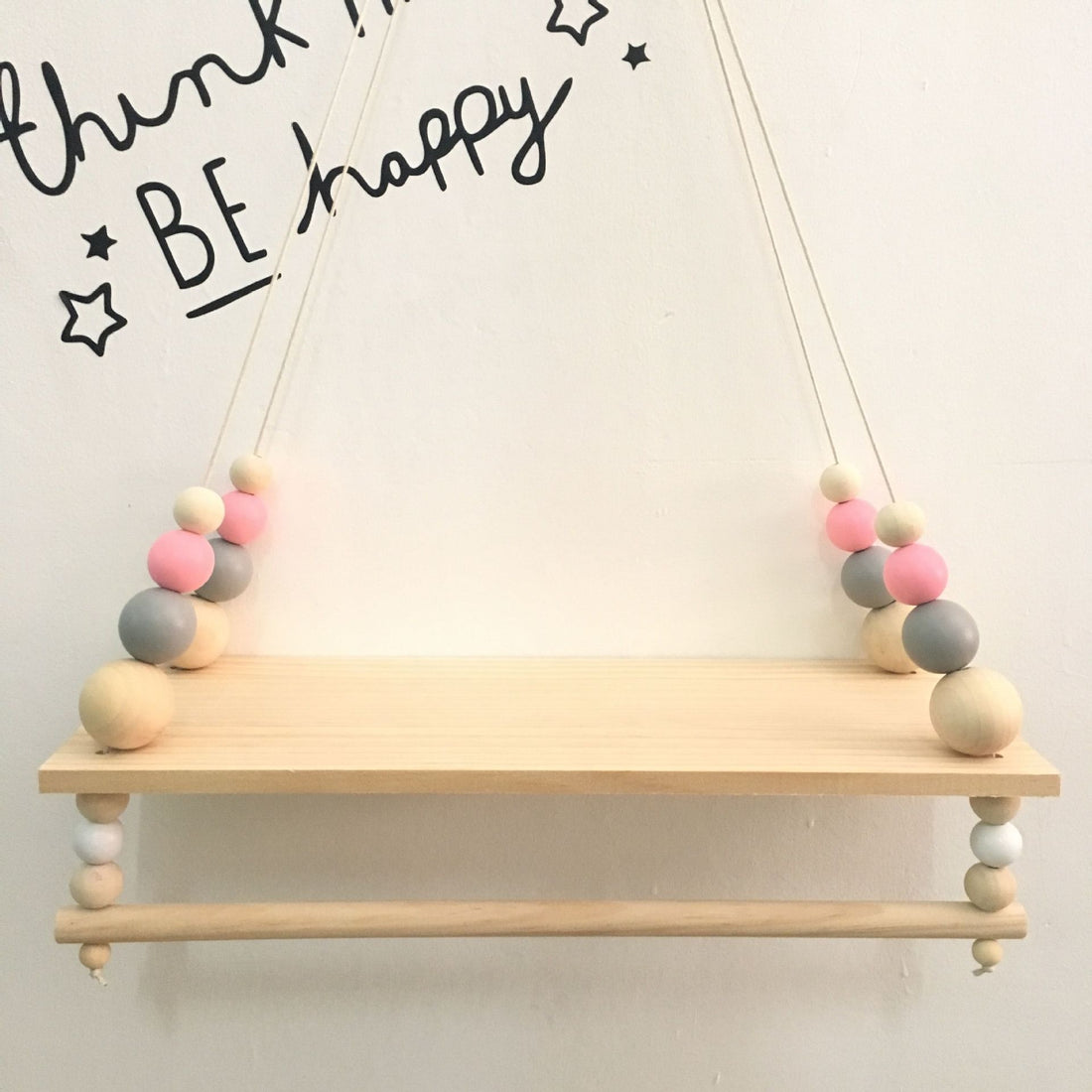 Ins Nordic Style High-End Custom Wooden Bead Double Gray Log Shelf Children'S Room Model Room Soft Wall Decoration