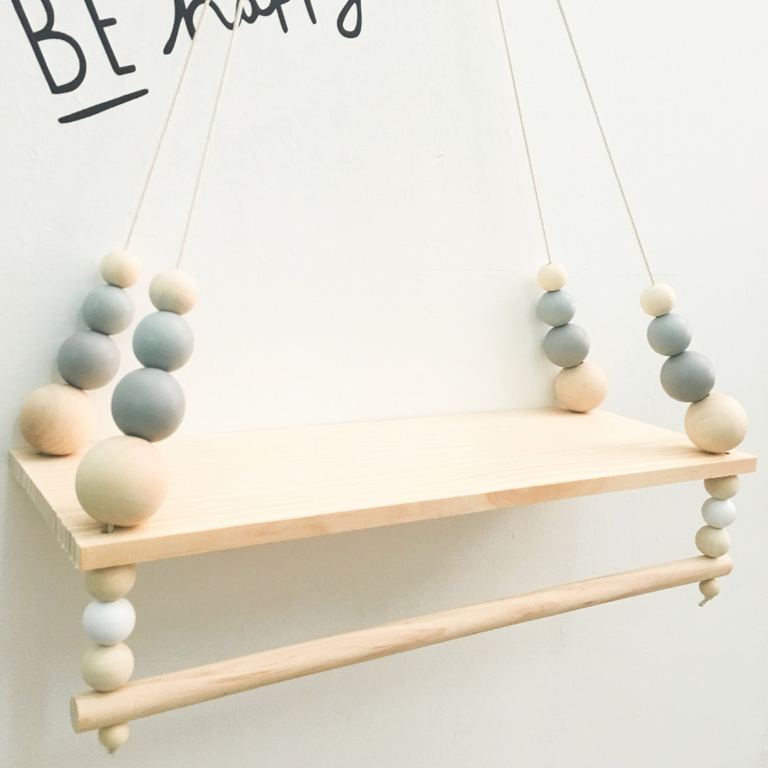 Ins Nordic Style High-End Custom Wooden Bead Double Gray Log Shelf Children'S Room Model Room Soft Wall Decoration