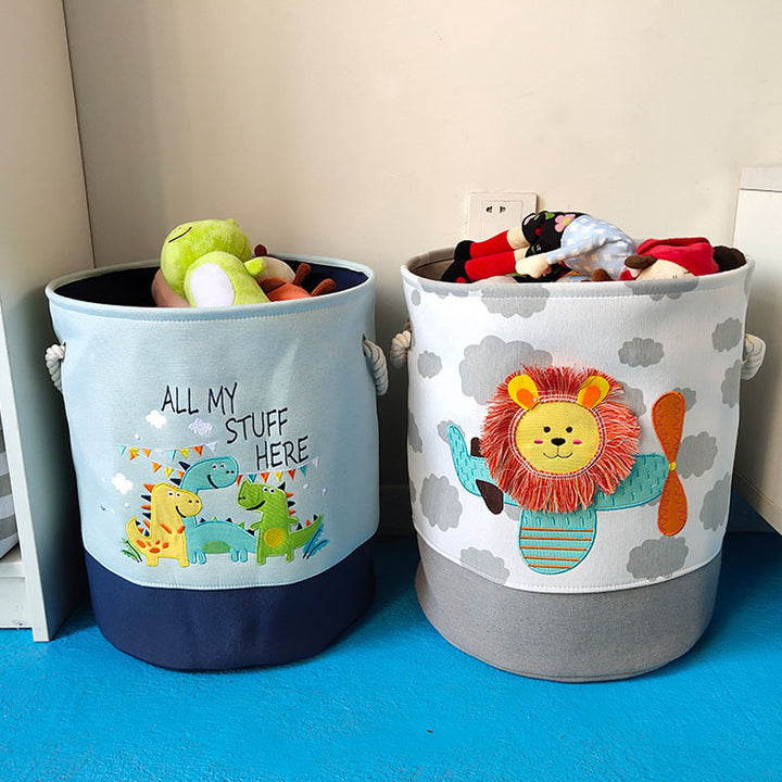 Foldable Cartoon Toy Storage Basket Cotton Linen Storage Bucket Baby Dirty Clothes Basket Lou