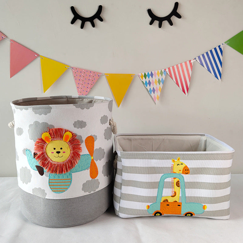 Foldable Cartoon Toy Storage Basket Cotton Linen Storage Bucket Baby Dirty Clothes Basket Lou