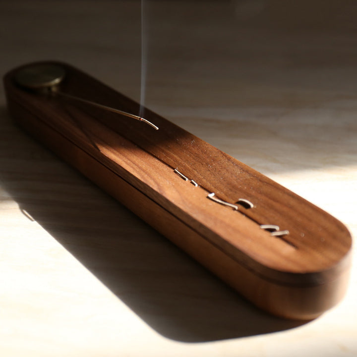 Black Walnut Wood Zen Incense Box, Brass Incense Holder, Sandalwood Incense Storage Box, Incense Holder Ornaments